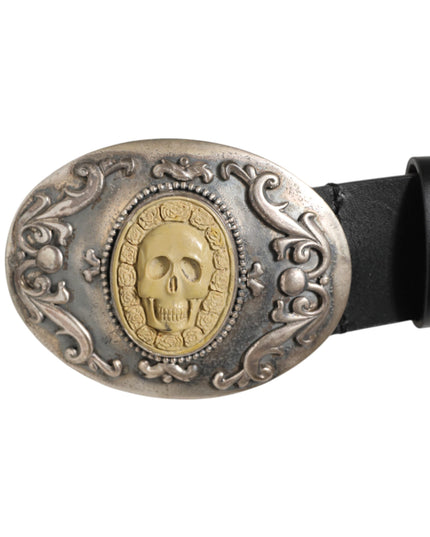 Dolce & Gabbana Black Leather Ornate Metal Buckle Men Belt