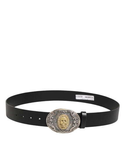 Dolce & Gabbana Black Leather Ornate Metal Buckle Men Belt