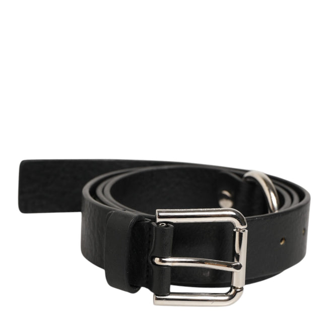 Dolce & Gabbana Black Leather Classic Metal Logo Buckle Belt