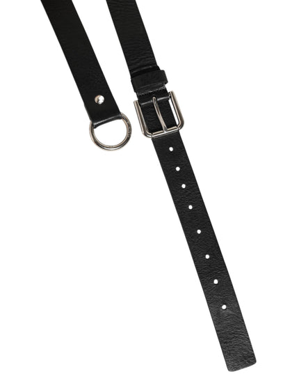 Dolce & Gabbana Black Leather Classic Metal Logo Buckle Belt