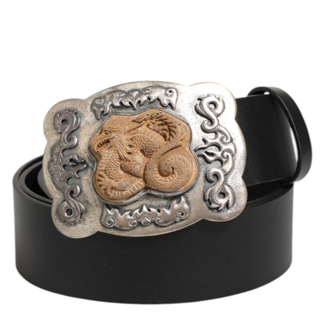 Dolce & Gabbana Black Leather Gothic Dragon Metal Buckle Belt