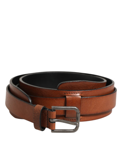 Dolce & Gabbana Brown Classic Gold Metal Logo Buckle Men  Belt