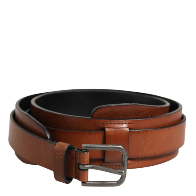 Dolce & Gabbana Brown Classic Gold Metal Logo Buckle Men  Belt