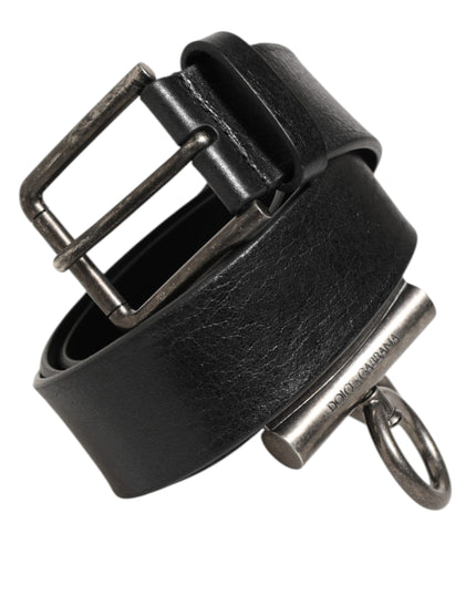 Dolce & Gabbana Black Leather Side Rings Brass Buckle Belt