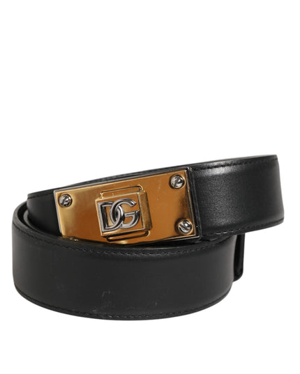 Dolce & Gabbana Black Leather Classic Metal Logo Buckle Belt