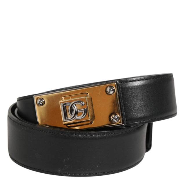 Dolce & Gabbana Black Leather Classic Metal Logo Buckle Belt