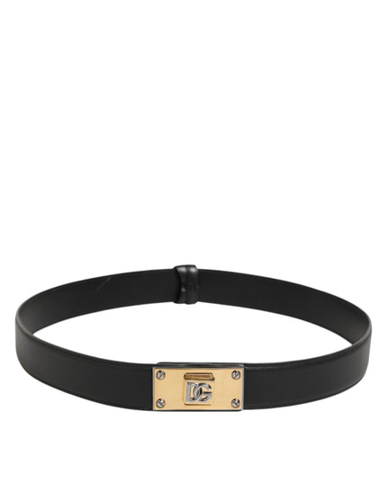 Dolce & Gabbana Black Leather Classic Metal Logo Buckle Belt