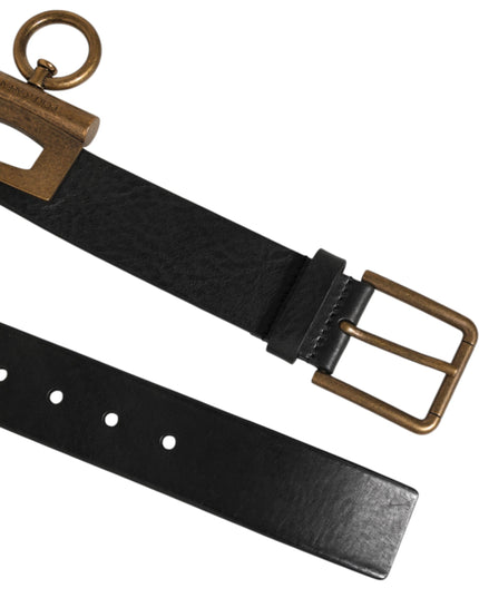 Dolce & Gabbana Black Leather Side Rings Brass Buckle Belt