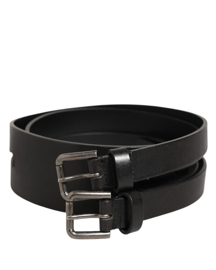 Dolce & Gabbana Black Double Strap Leather Silver Buckle Belt