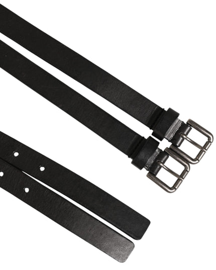 Dolce & Gabbana Black Double Strap Leather Silver Buckle Belt