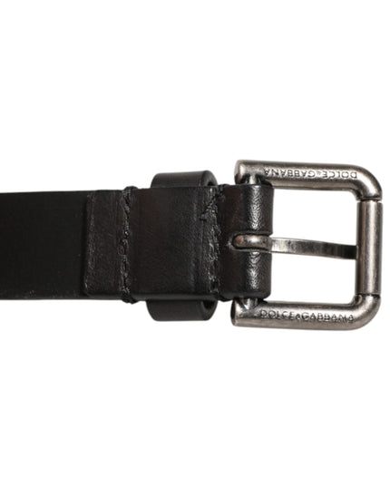 Dolce & Gabbana Black Double Strap Leather Silver Buckle Belt
