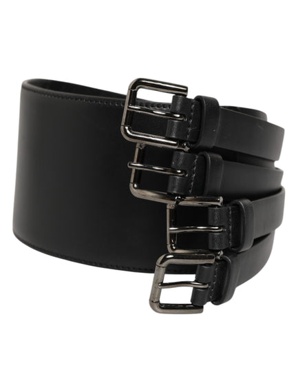 Dolce & Gabbana Black Leather 4-Strap Metal Multi-Buckle Belt