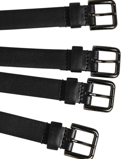 Dolce & Gabbana Black Leather 4-Strap Metal Multi-Buckle Belt