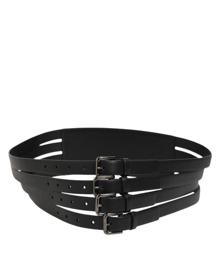 Dolce & Gabbana Black Leather 4-Strap Metal Multi-Buckle Belt