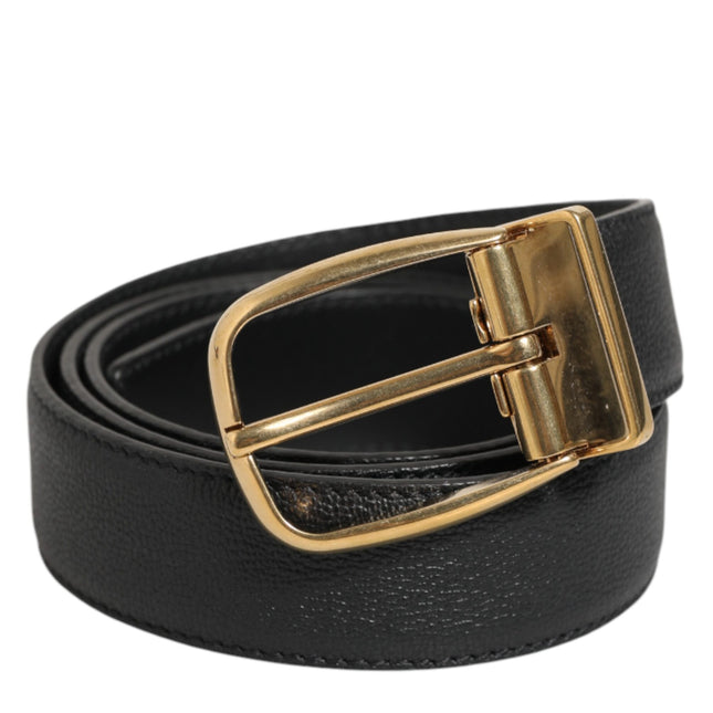 Dolce & Gabbana Black Leather Classic Metal Logo Buckle Belt