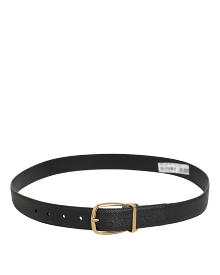 Dolce & Gabbana Black Leather Classic Metal Logo Buckle Belt