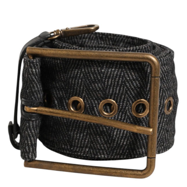 Dolce & Gabbana Grey Fabric Logo Plate Metal Brass Buckle Belt