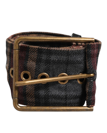 Dolce & Gabbana Plaid Fabric Logo Plate Brass Buckle Belt