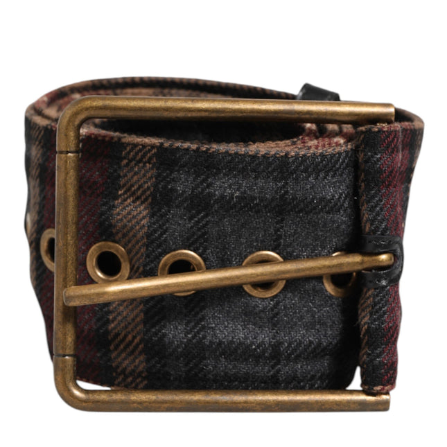 Dolce & Gabbana Plaid Fabric Logo Plate Brass Buckle Belt