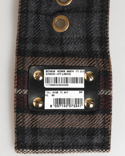 Dolce & Gabbana Plaid Fabric Logo Plate Brass Buckle Belt