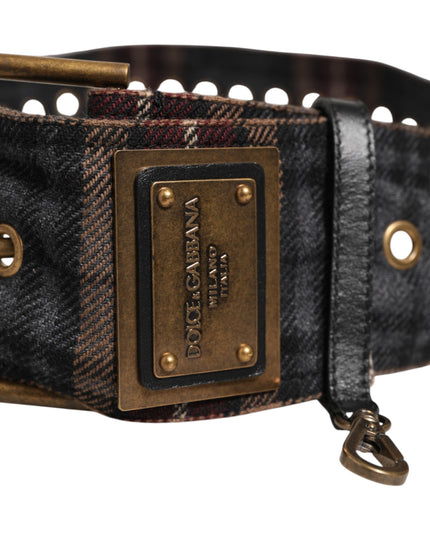 Dolce & Gabbana Plaid Fabric Logo Plate Brass Buckle Belt