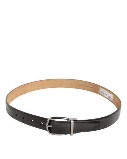 Dolce & Gabbana Black Classic Leather Silver-Tone Buckle Belt