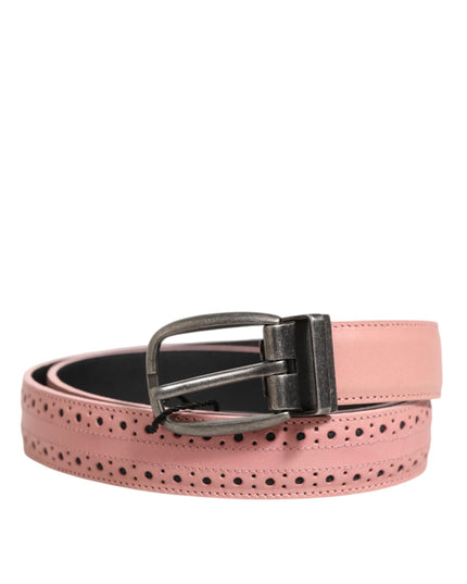 Dolce & Gabbana Pink Leather Perforated Detailing Buckle Belt