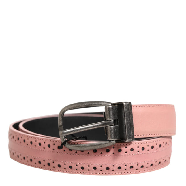 Dolce & Gabbana Pink Leather Perforated Detailing Buckle Belt