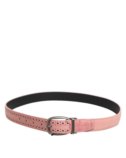 Dolce & Gabbana Pink Leather Perforated Detailing Buckle Belt