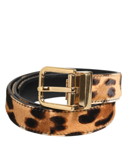 Dolce & Gabbana Brown Leather Leopard Print Metal Buckle Belt
