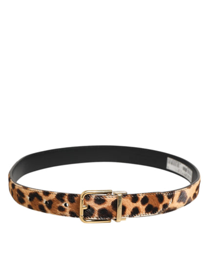 Dolce & Gabbana Brown Leather Leopard Print Metal Buckle Belt