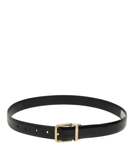 Dolce & Gabbana Black Classic Leather Gold-Tone Buckle Belt