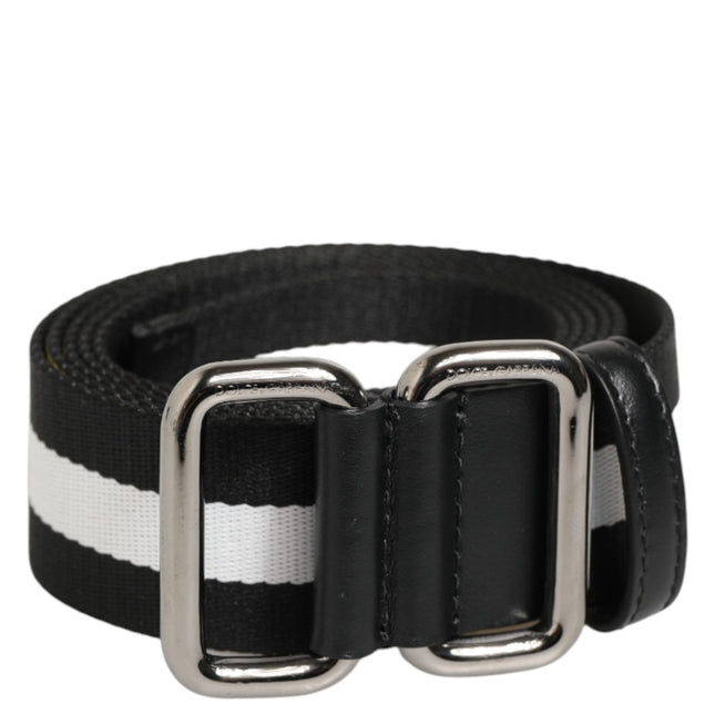 Dolce & Gabbana Black White Striped Metal Buckle Men Belt