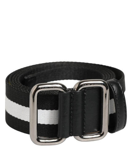 Dolce & Gabbana Black White Striped Metal Buckle Men Belt