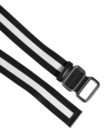 Dolce & Gabbana Black White Striped Metal Buckle Men Belt