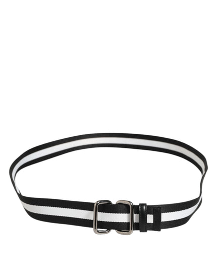Dolce & Gabbana Black White Striped Metal Buckle Men Belt