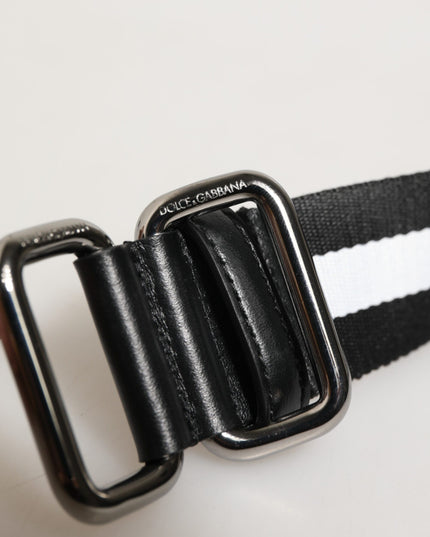 Dolce & Gabbana Black White Striped Logo Metal Buckle Belt