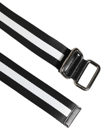 Dolce & Gabbana Black White Striped Logo Metal Buckle Belt