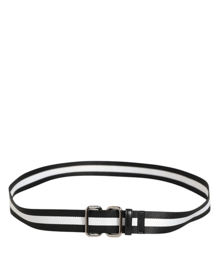 Dolce & Gabbana Black White Striped Logo Metal Buckle Belt