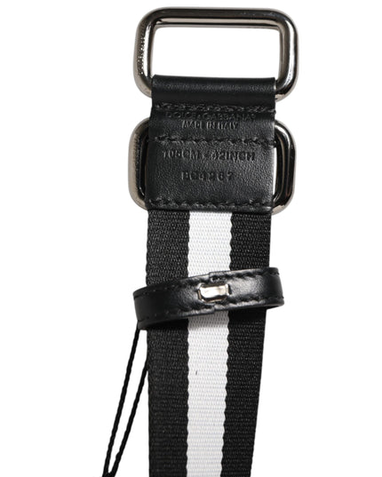 Dolce & Gabbana Black White Striped Logo Metal Buckle Belt