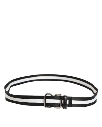 Dolce & Gabbana Black White Striped Logo Metal Buckle Belt