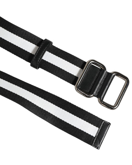 Dolce & Gabbana Black White Striped Logo Metal Buckle Belt