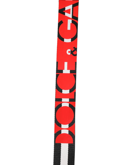 Dolce & Gabbana Black White Striped Logo Metal Buckle Belt