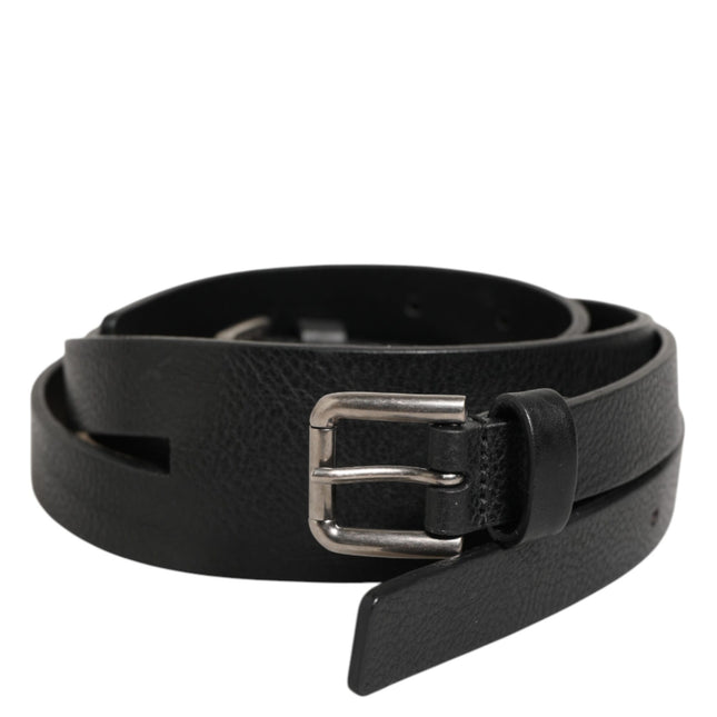 Dolce & Gabbana Black Double Strap Leather Gold Buckle Belt