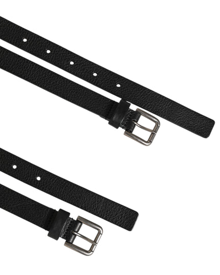 Dolce & Gabbana Black Double Strap Leather Gold Buckle Belt