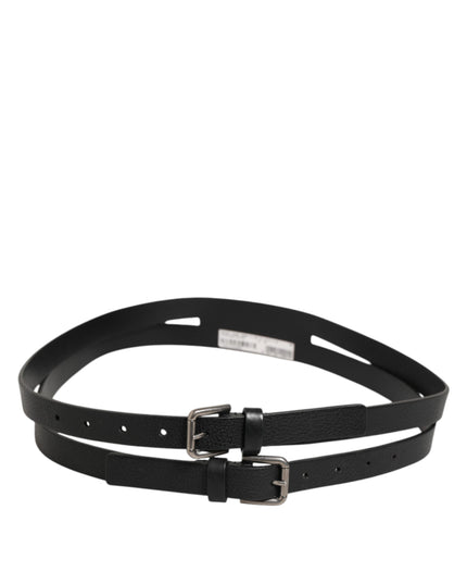 Dolce & Gabbana Black Double Strap Leather Gold Buckle Belt