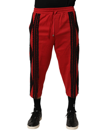 Dolce & Gabbana Red Embroidered Casual Cropped Trouser Pants