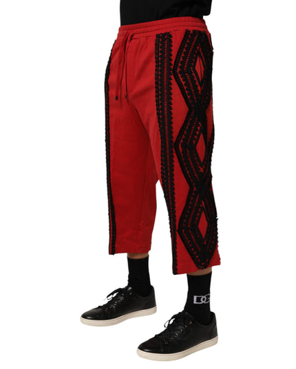 Dolce & Gabbana Red Embroidered Casual Cropped Trouser Pants