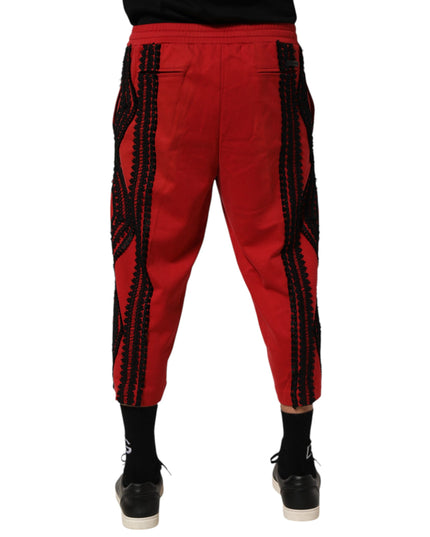 Dolce & Gabbana Red Embroidered Casual Cropped Trouser Pants