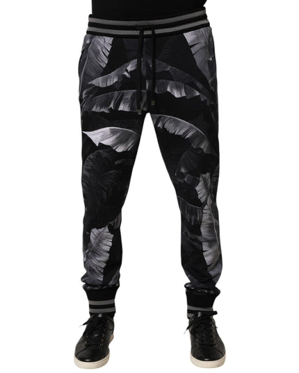 Dolce & Gabbana Black Banana Leaf Cotton Jogger Trouser Pants